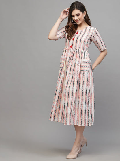 Woven Designed Cotton Blend Ethnic Dress