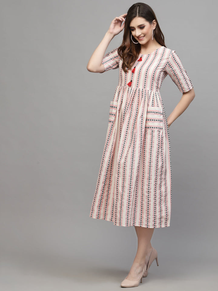 Woven Designed Cotton Blend Ethnic Dress