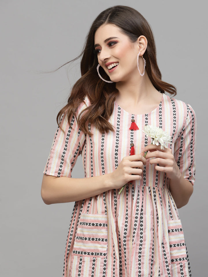 Woven Designed Cotton Blend Ethnic Dress