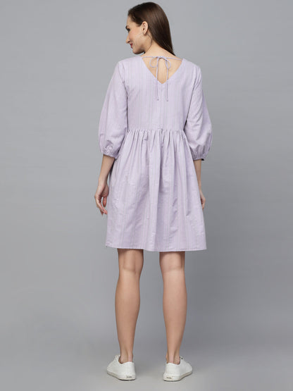 Woven Design Cotton Blend Flared dress