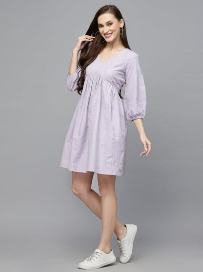 Woven Design Cotton Blend Flared dress
