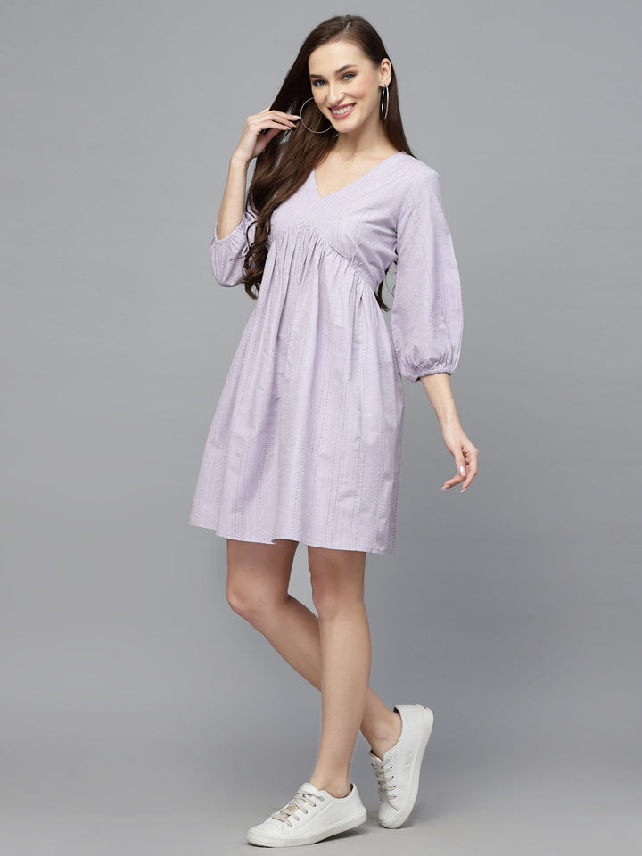 Woven Design Cotton Blend Flared dress
