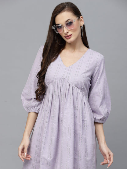 Woven Design Cotton Blend Flared dress