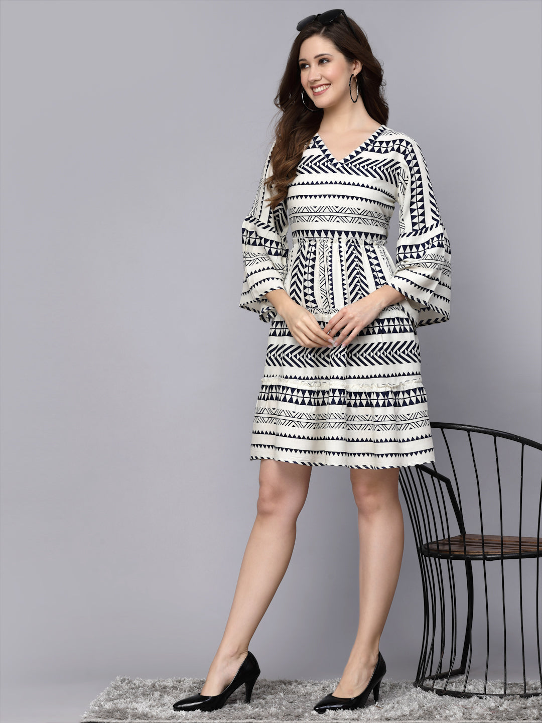 Stylum navy rayon printed dress – wholesale manufacturer & exporter from India
