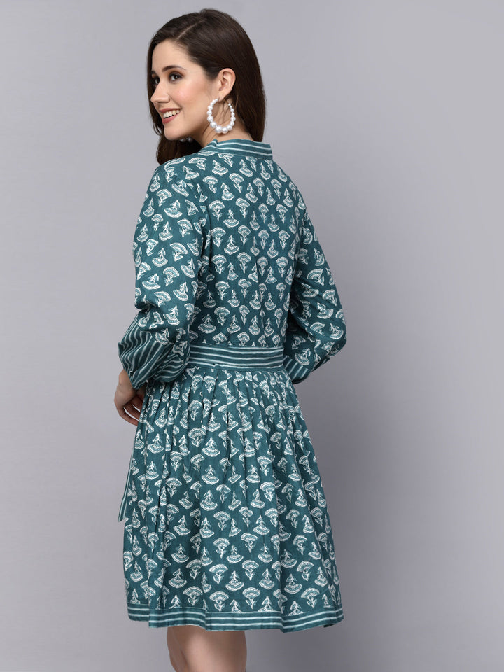 Floral Printed Cotton Flared Dress