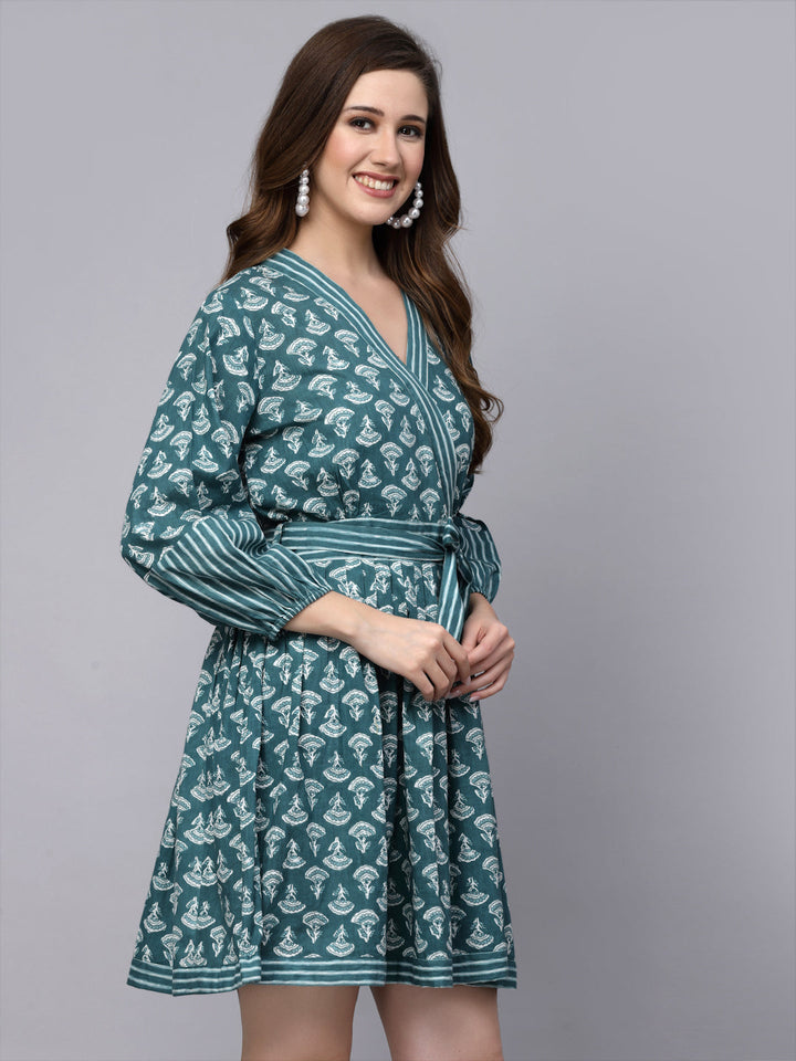 Floral Printed Cotton Flared Dress
