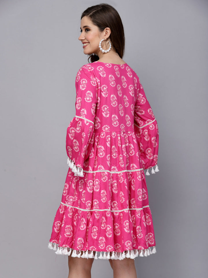 Floral Printed Rayon Flared Dress