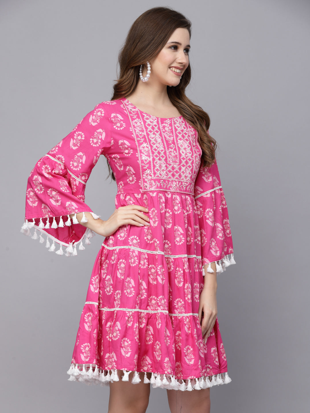 Floral Printed Rayon Flared Dress