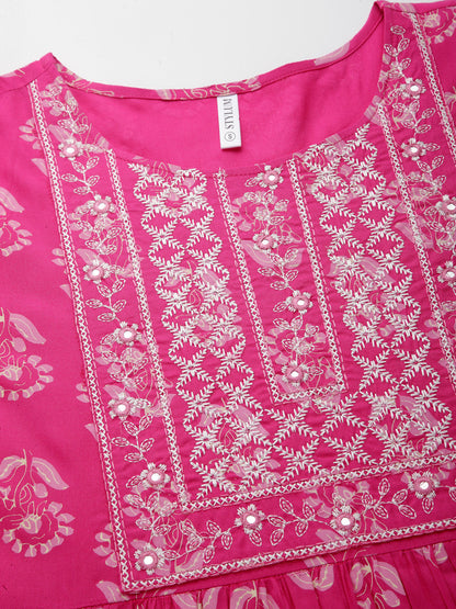 Floral Printed Rayon Flared Dress