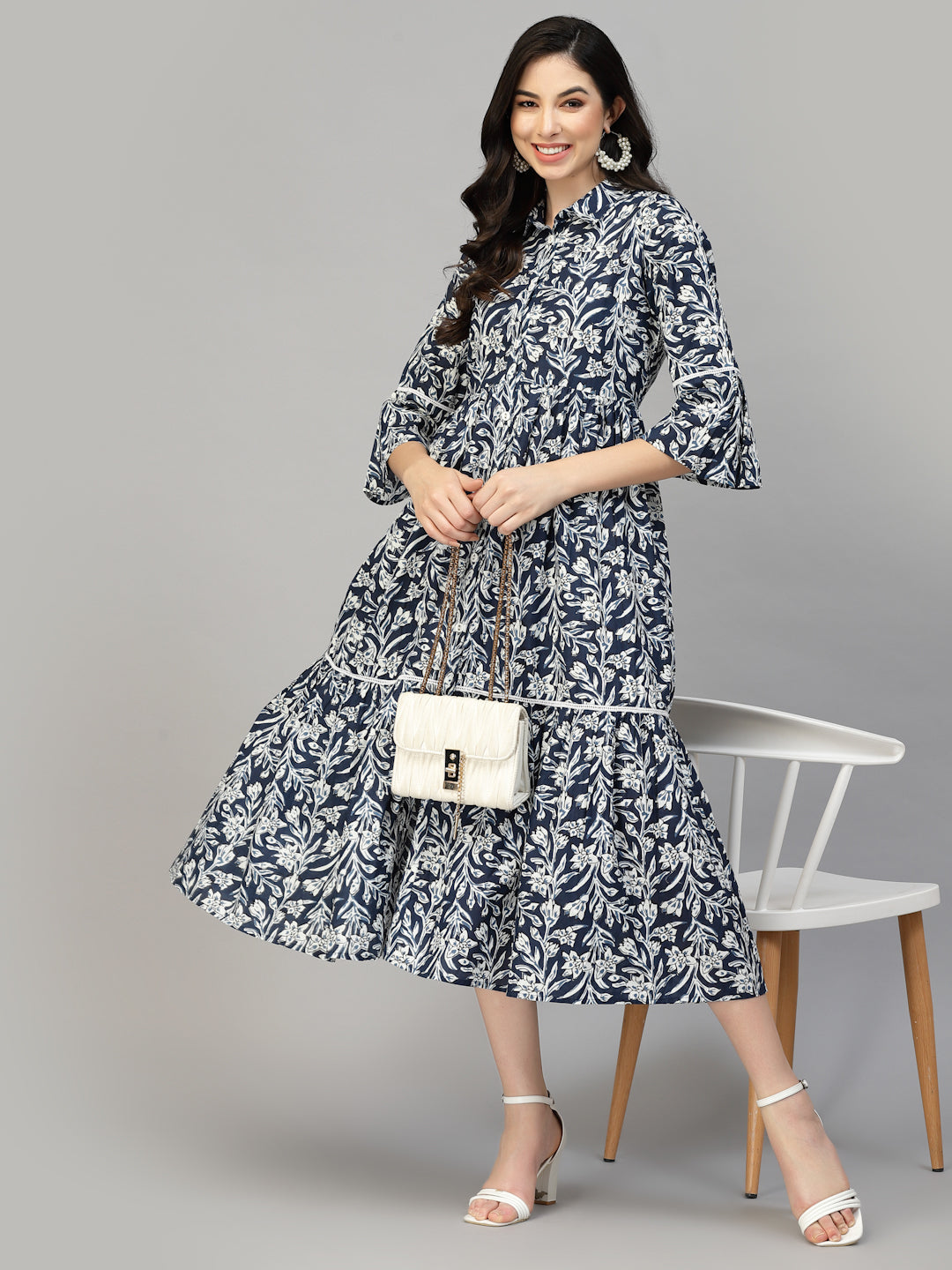 Floral Printed Cotton Midi Dress