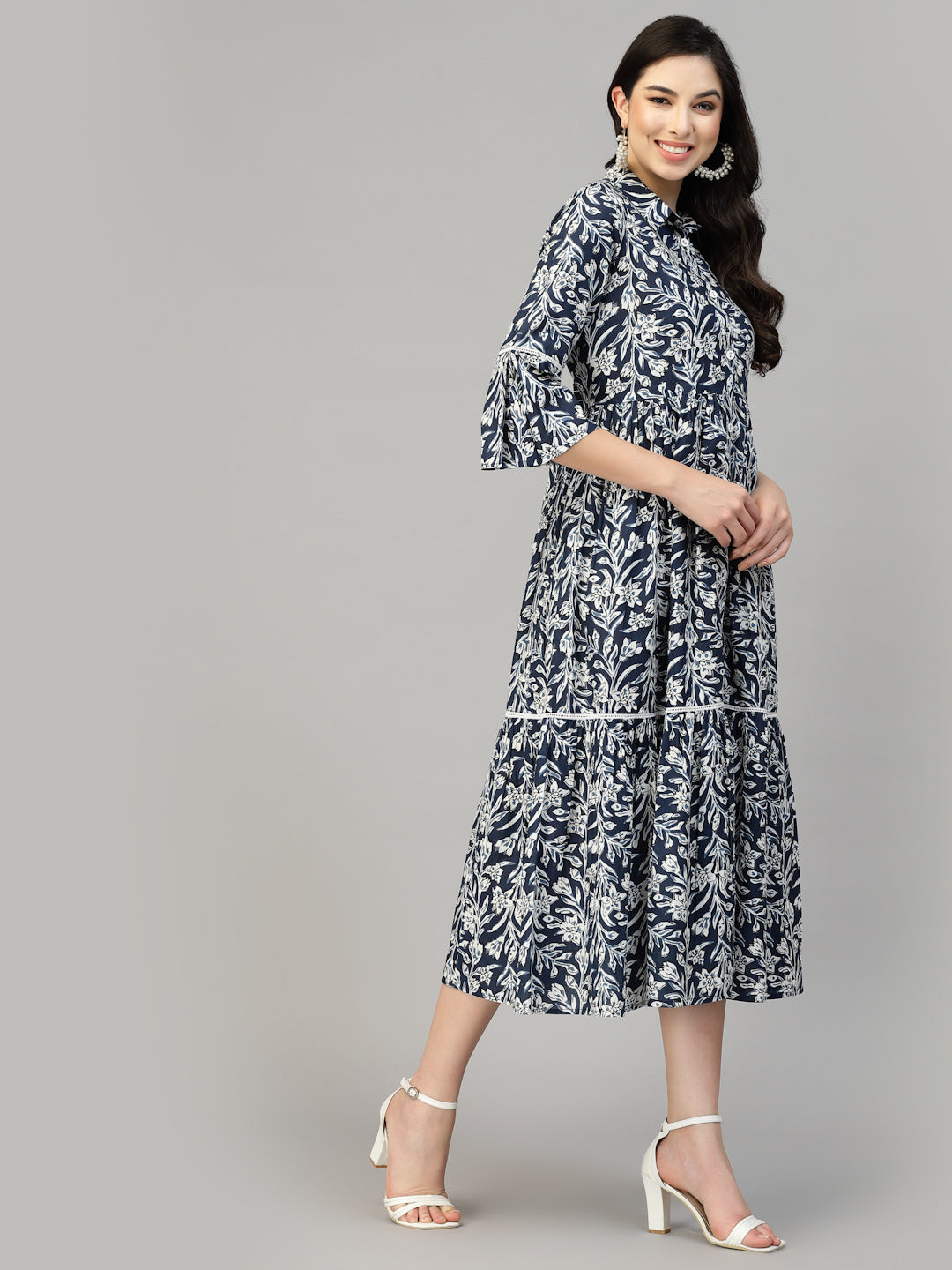 Floral Printed Cotton Midi Dress