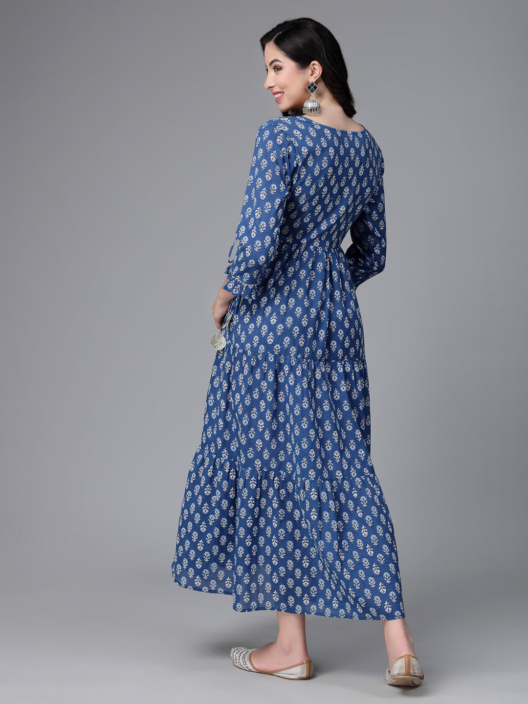 Printed &amp; Embroiderd Cotton Tiered Kurta