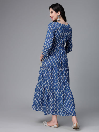 Printed & Embroiderd Cotton Tiered Kurta