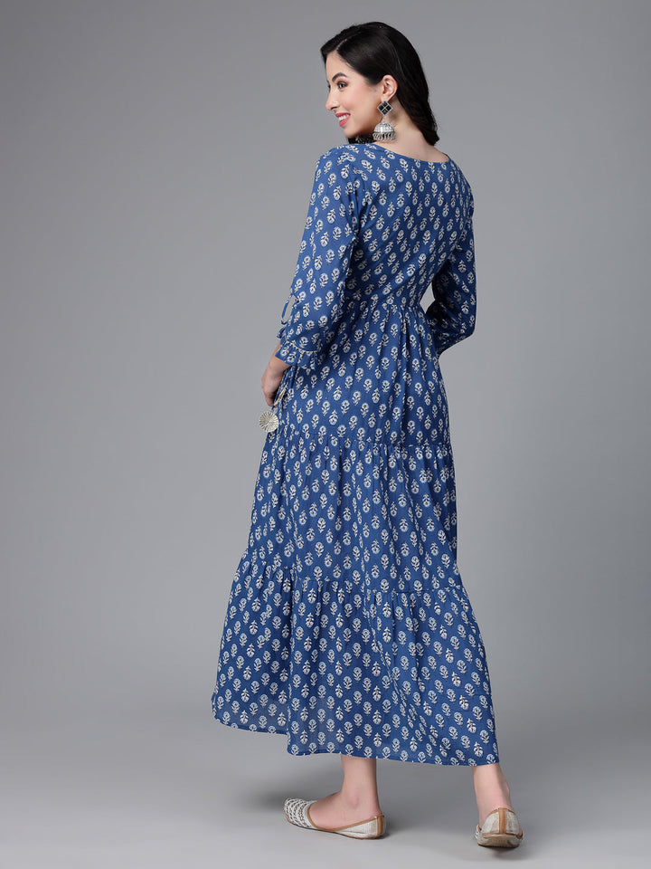 Printed &amp; Embroiderd Cotton Tiered Kurta