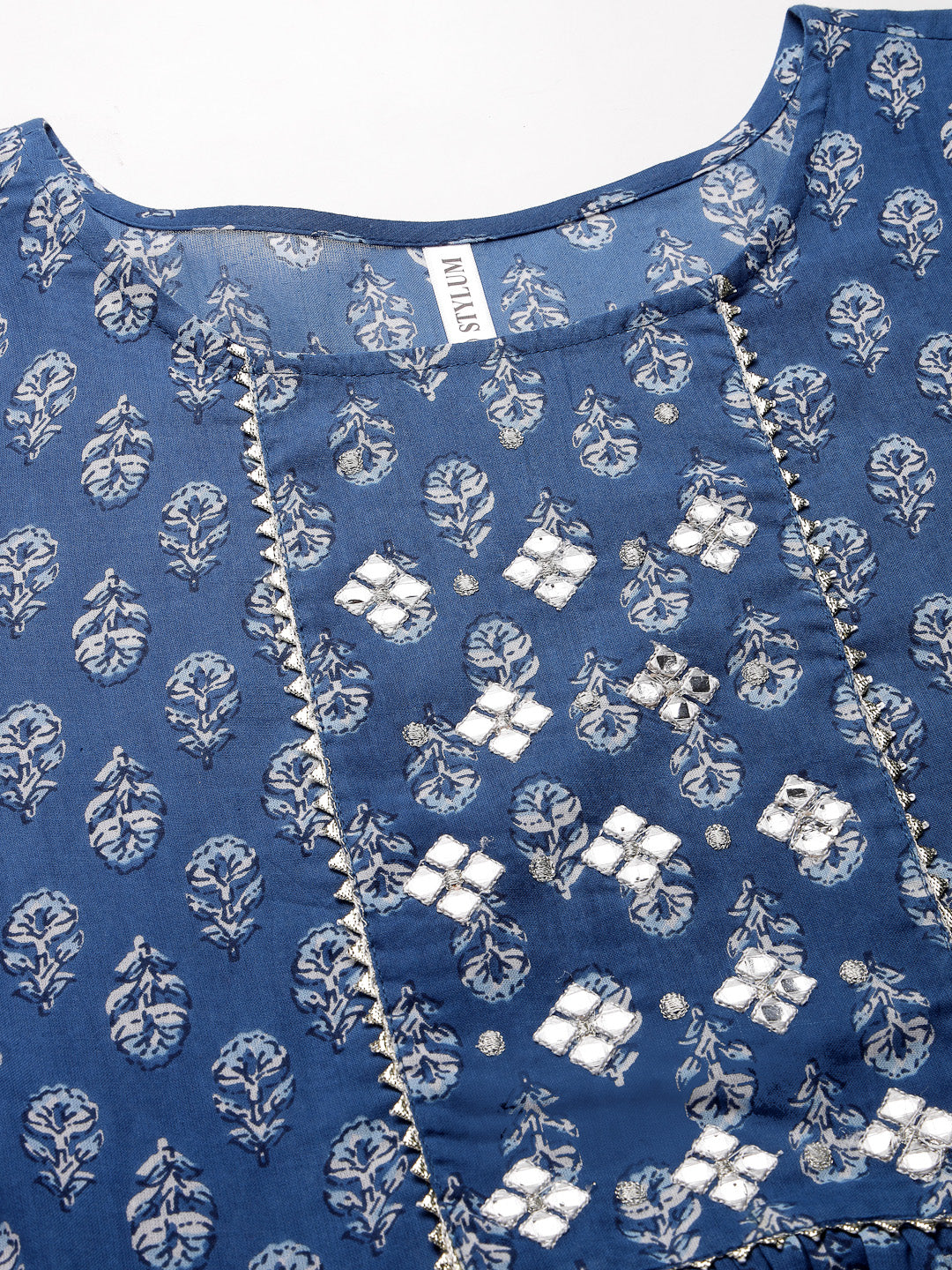 Printed &amp; Embroiderd Cotton Tiered Kurta