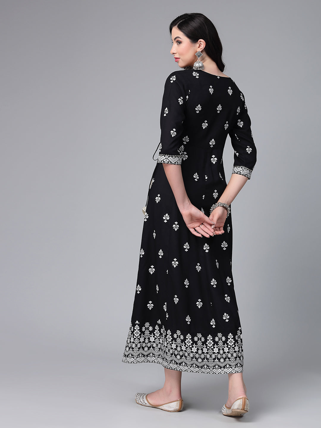 Printed &amp; Embroiderd Rayon Anarkali Kurta