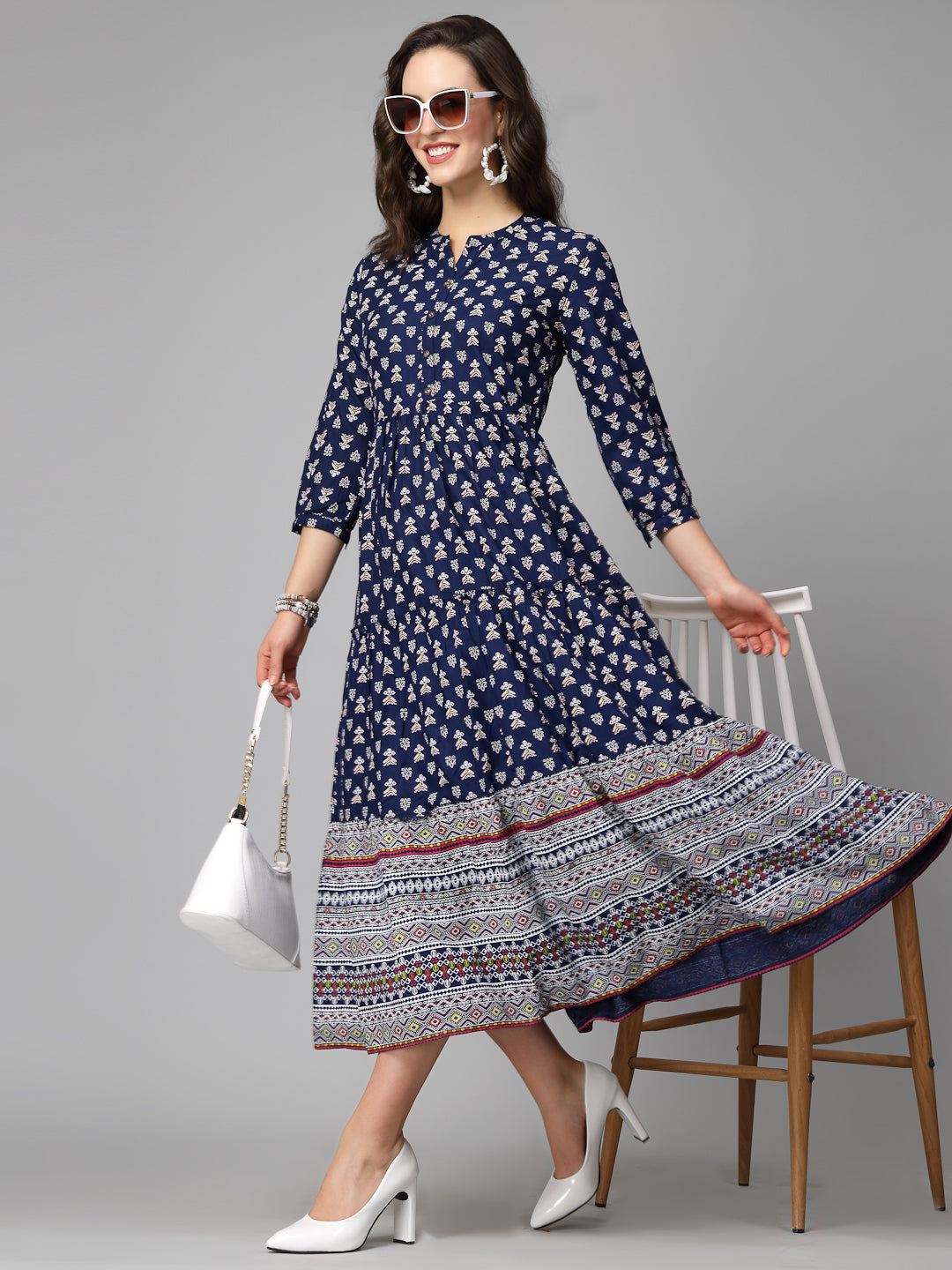 Printed Rayon Tiered Dress Kurta