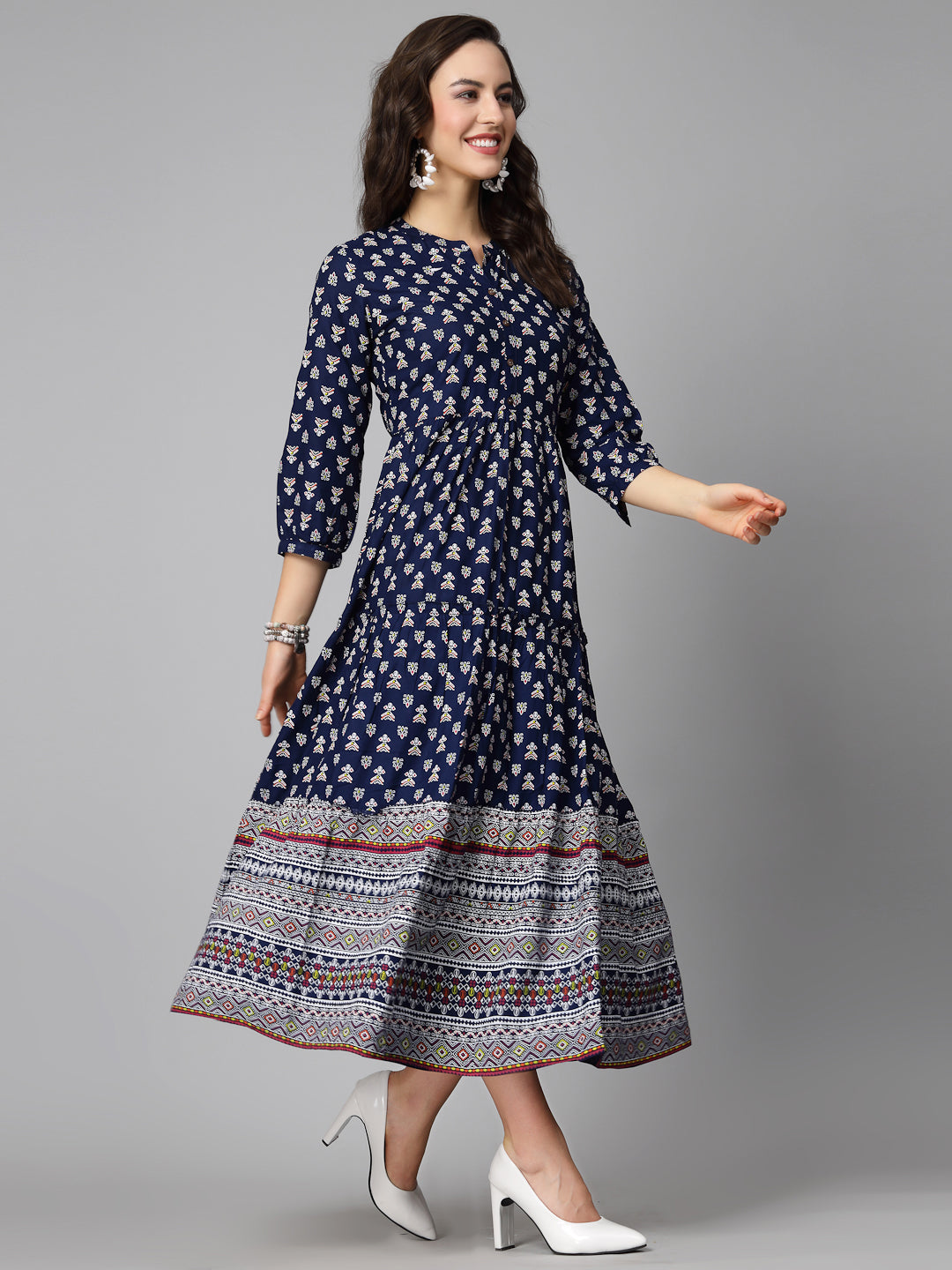 Printed Rayon Tiered Dress Kurta