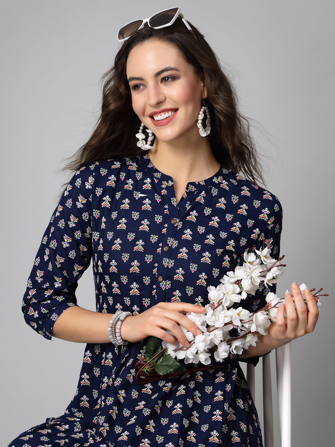 Printed Rayon Tiered Dress Kurta