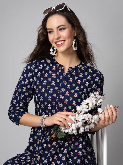 Printed Rayon Tiered Dress Kurta