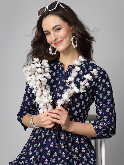 Printed Rayon Tiered Dress Kurta