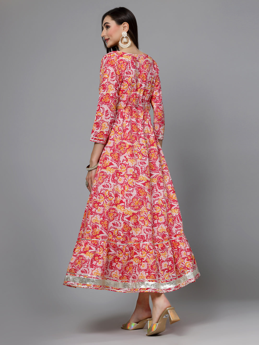 Printed & Embroidered Cotton Tiered Dress Kurta