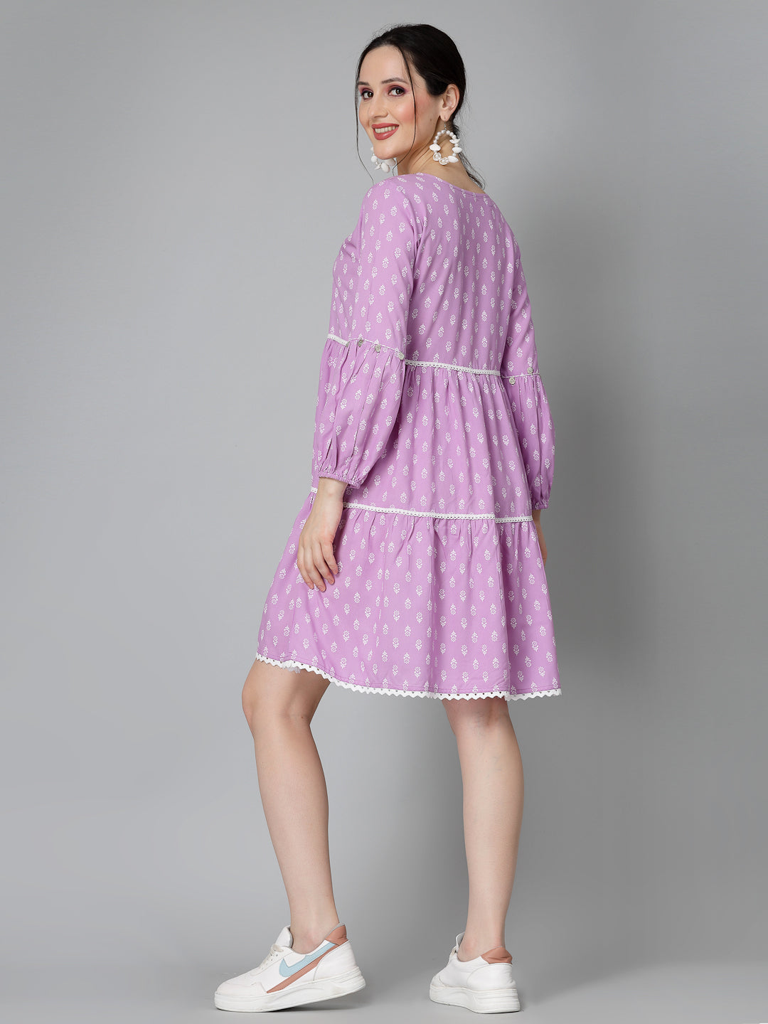 Floral Printed Rayon Tiered Dress