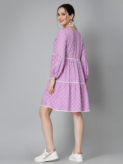 Floral Printed Rayon Tiered Dress