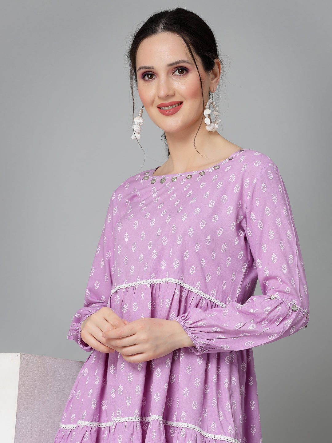 Floral Printed Rayon Tiered Dress