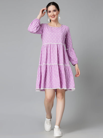 Floral Printed Rayon Tiered Dress