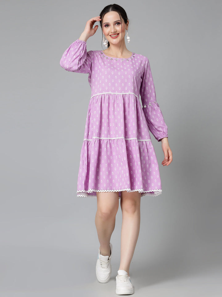 Floral Printed Rayon Tiered Dress