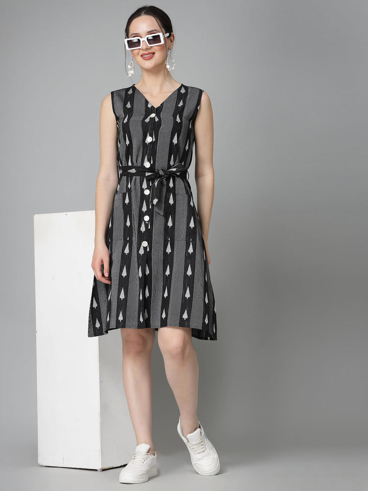 Woven Design Cotton Blend Sheath Dress