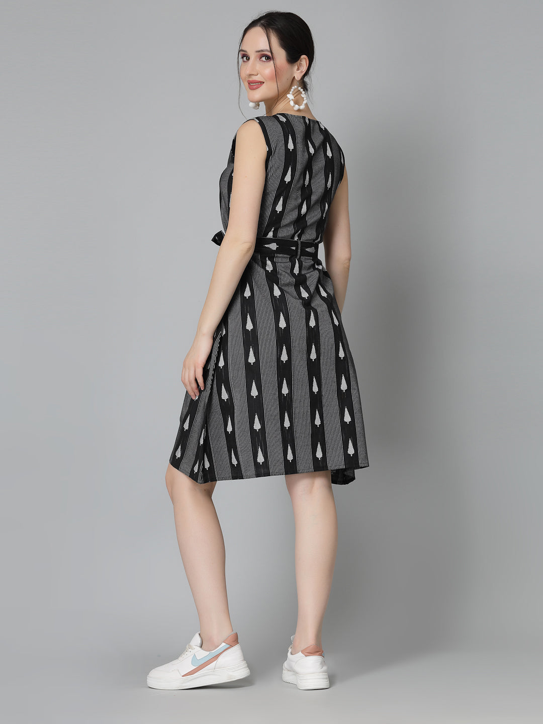 Woven Design Cotton Blend Sheath Dress