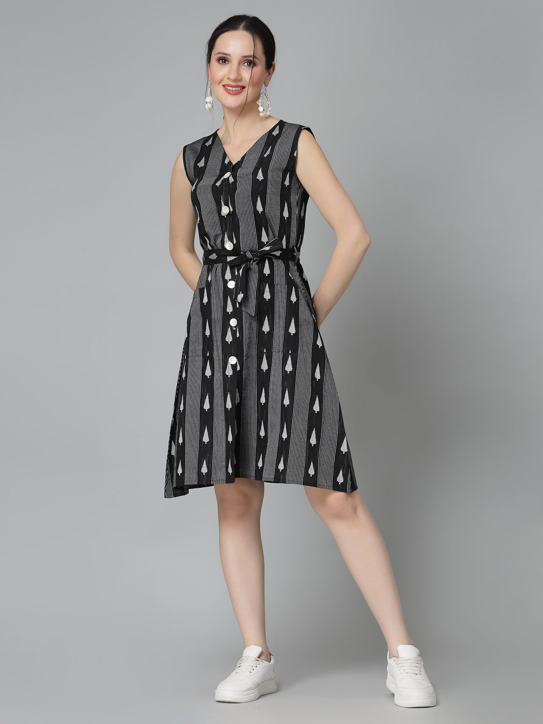 Woven Design Cotton Blend Sheath Dress
