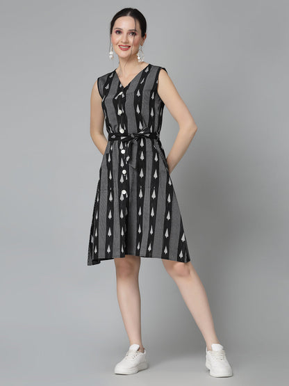 Woven Design Cotton Blend Sheath Dress