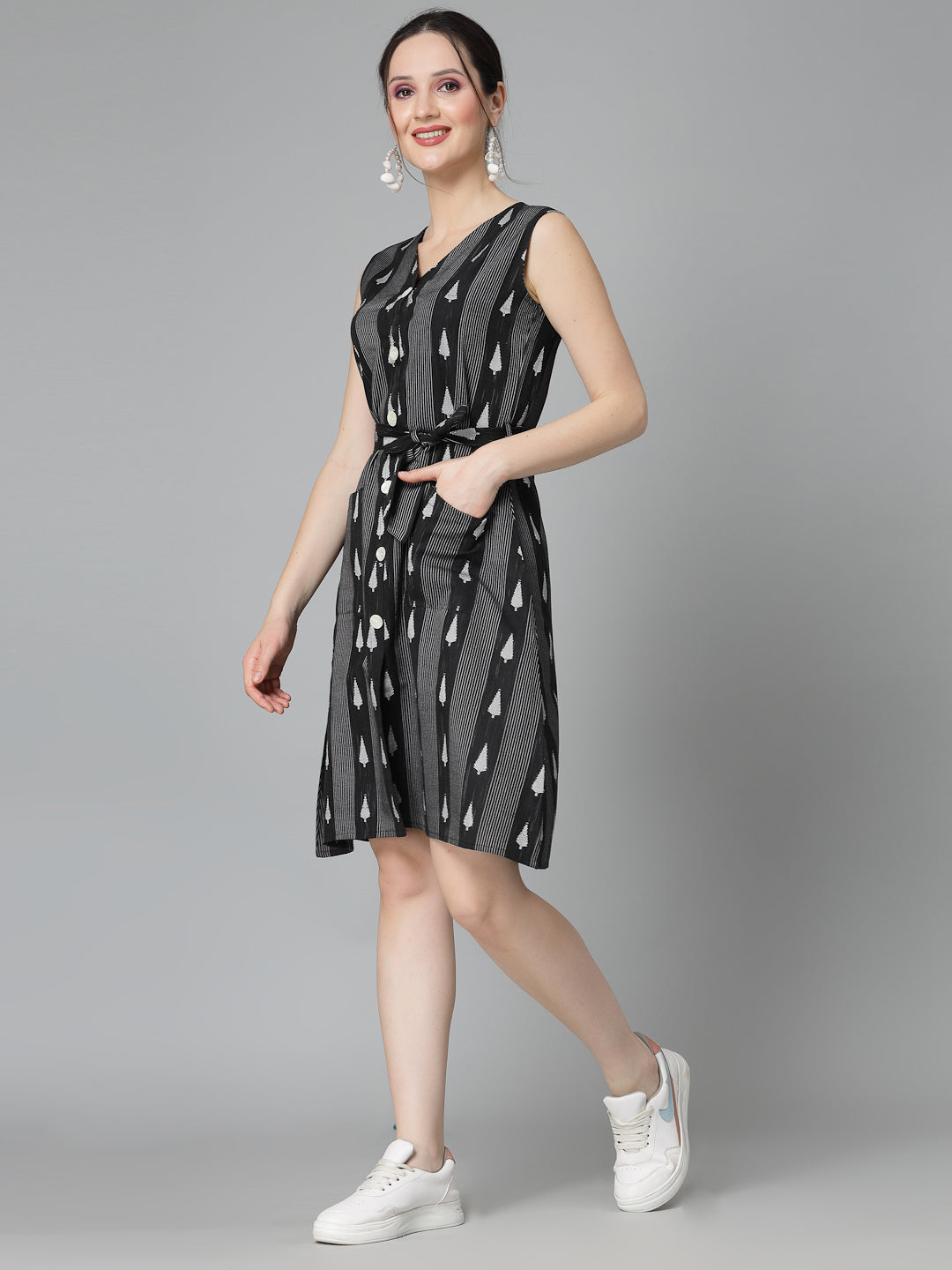 Woven Design Cotton Blend Sheath Dress