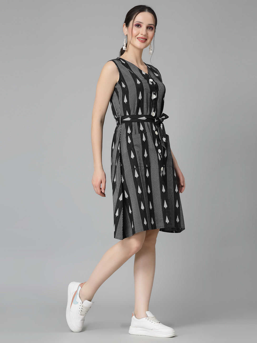 Woven Design Cotton Blend Sheath Dress