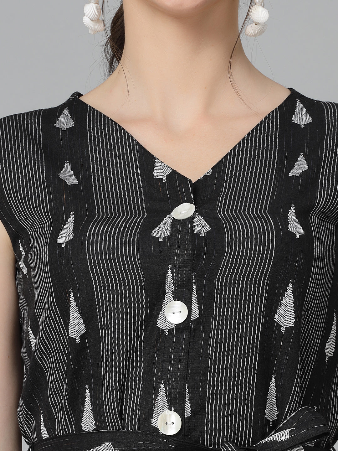 Woven Design Cotton Blend Sheath Dress