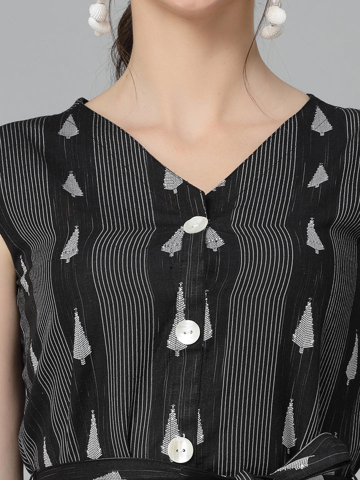 Woven Design Cotton Blend Sheath Dress
