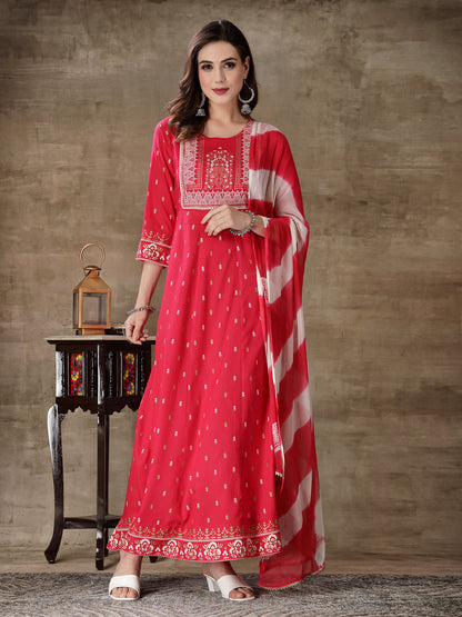Printed Rayon Anarkali Kurta With Dupatta