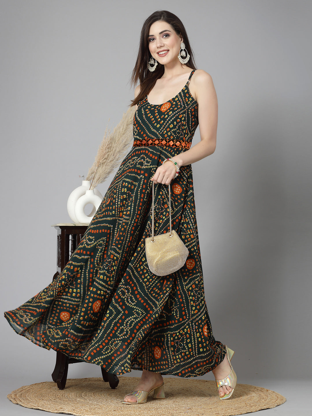 Bandhej Printed Georgette Flared Long Kurta