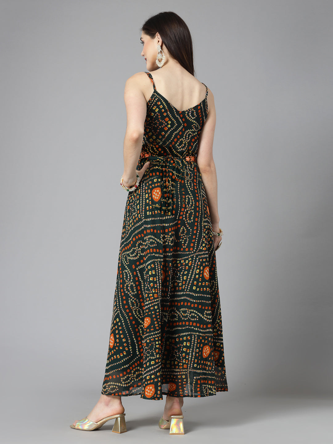 Bandhej Printed Georgette Flared Long Kurta