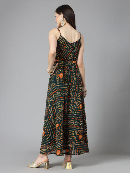 Bandhej Printed Georgette Flared Long Kurta