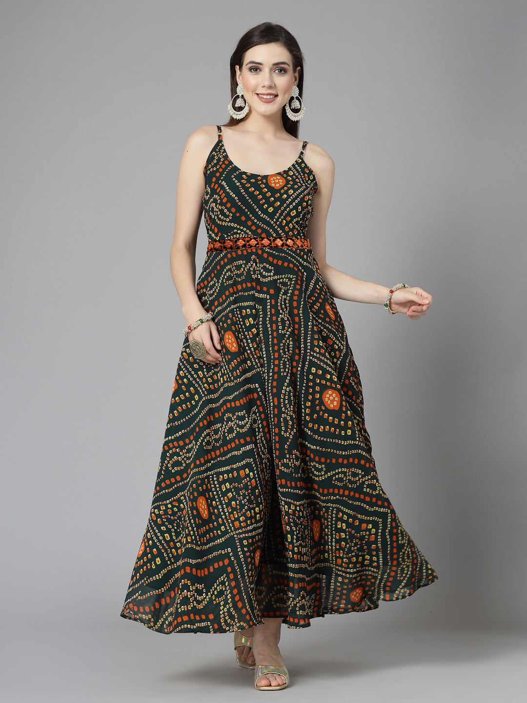 Bandhej Printed Georgette Flared Long Kurta