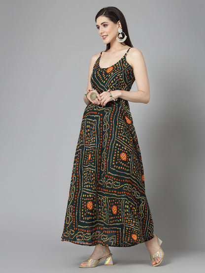 Bandhej Printed Georgette Flared Long Kurta