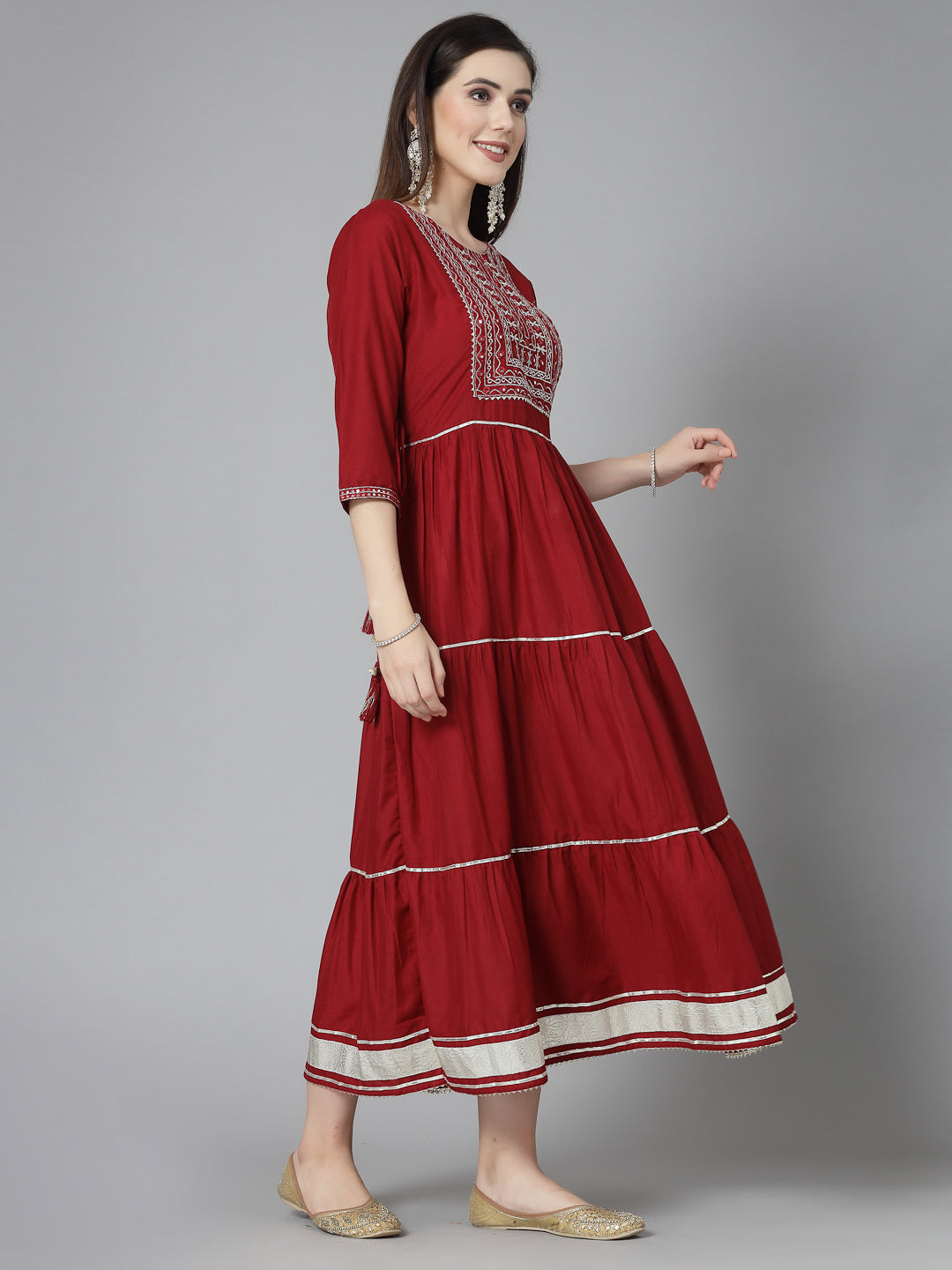 Embroidered & Embellished Silk Blend Tiered Dress Kurta