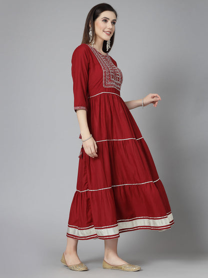 Embroidered & Embellished Silk Blend Tiered Dress Kurta