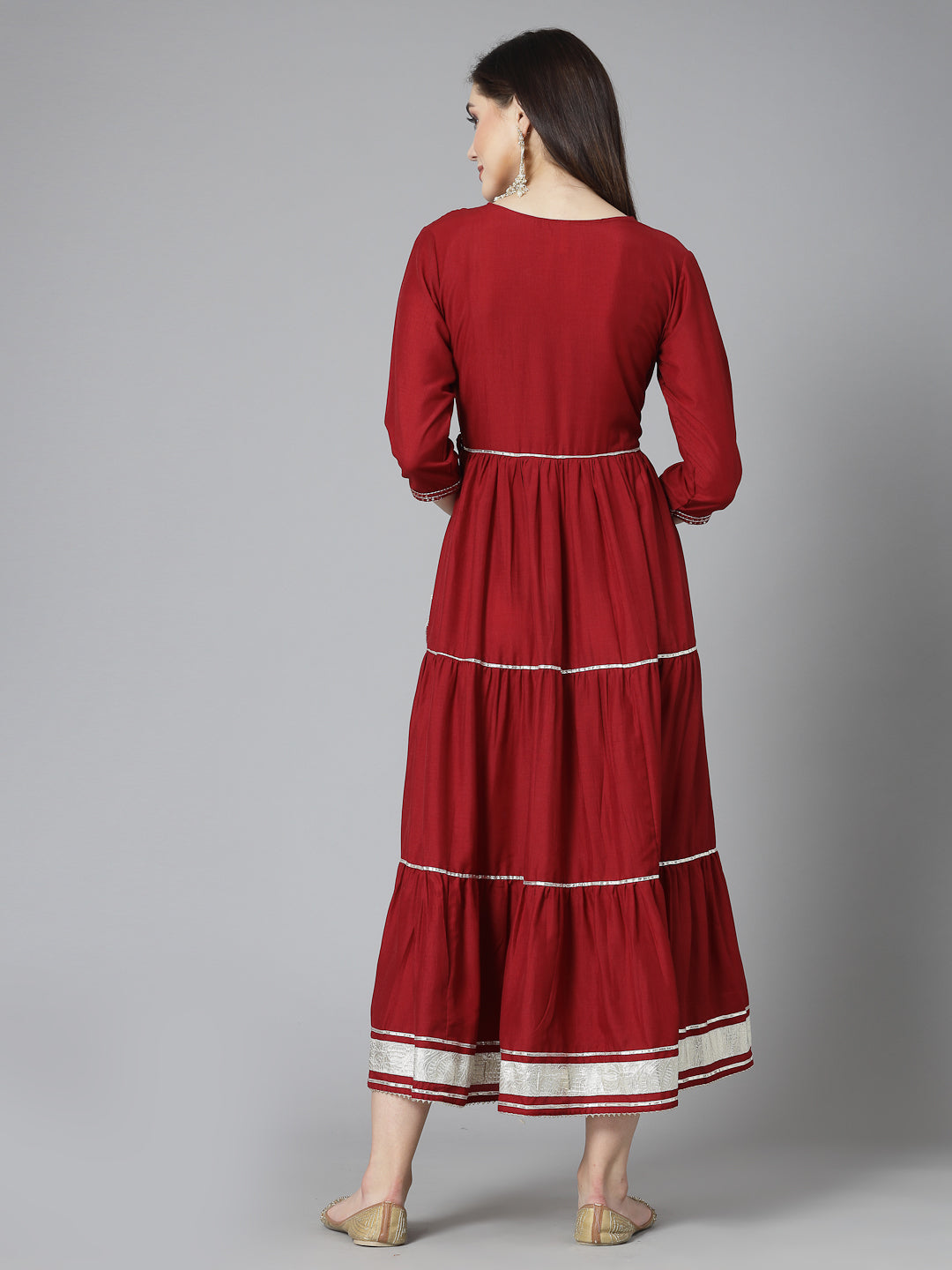 Embroidered &amp; Embellished Silk Blend Tiered Dress Kurta