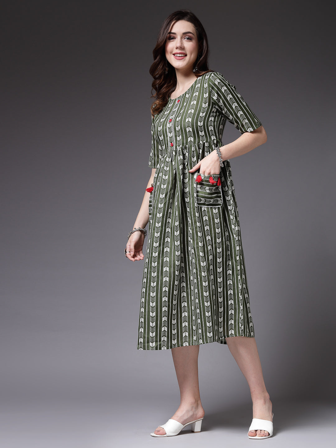 Self Design Cotton Blend Maxi Dress
