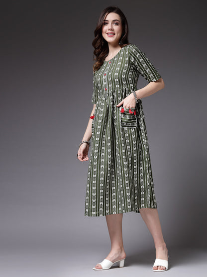 Self Design Cotton Blend Maxi Dress